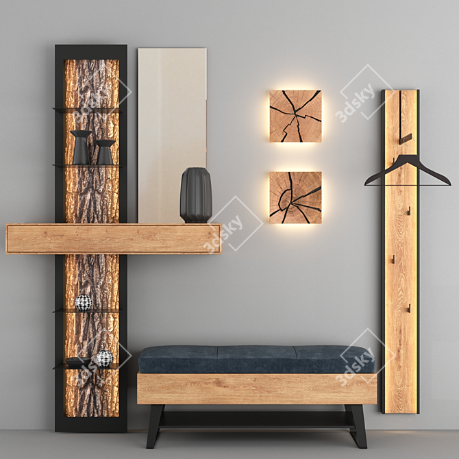 Rustic Oak Hallway Ensemble 3D model image 2