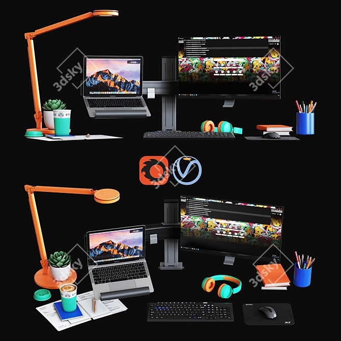 Designer Desktop Set 3D model image 1