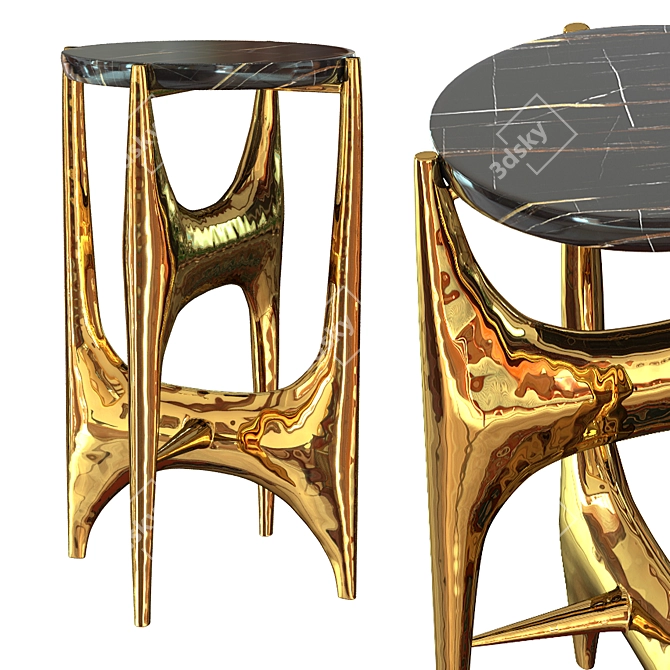 Elegant Pedestal Table with Brass and Gold accents 3D model image 1