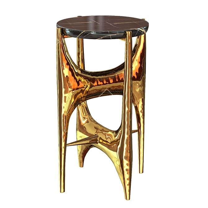 Elegant Pedestal Table with Brass and Gold accents 3D model image 2