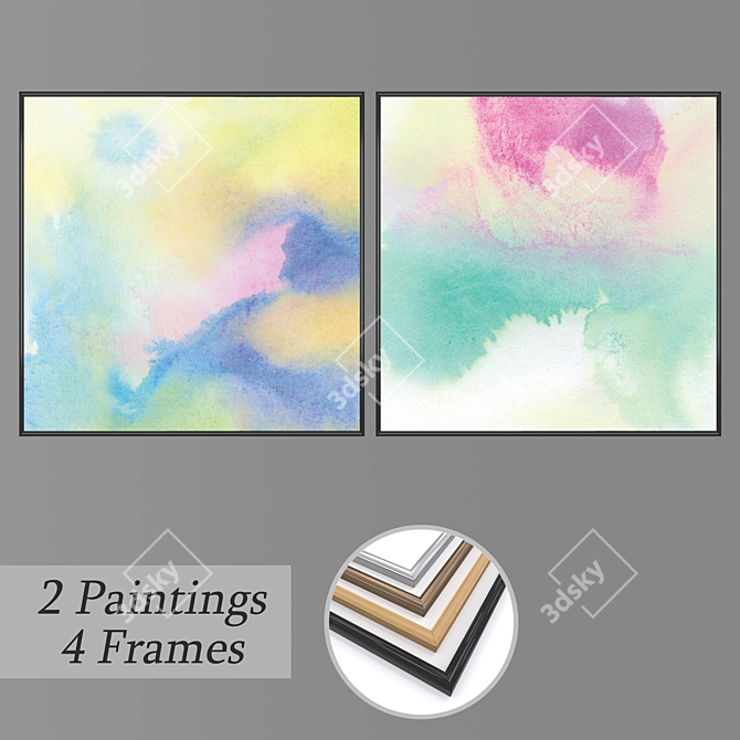 Elegant Wall Paintings Set 3D model image 1