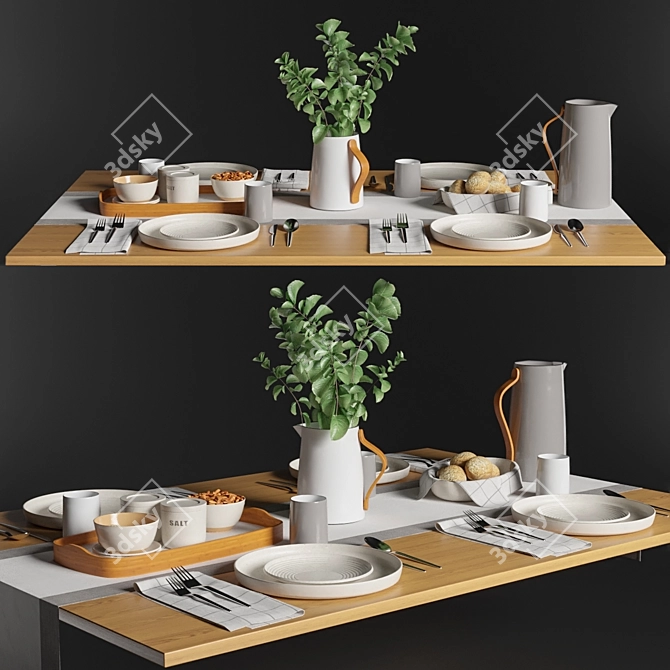 Elegant Breakfast Table Set 3D model image 1