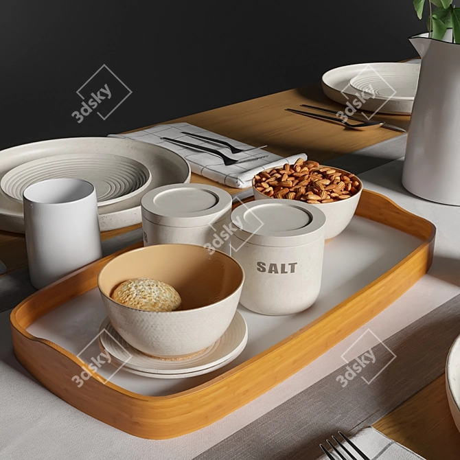 Elegant Breakfast Table Set 3D model image 4