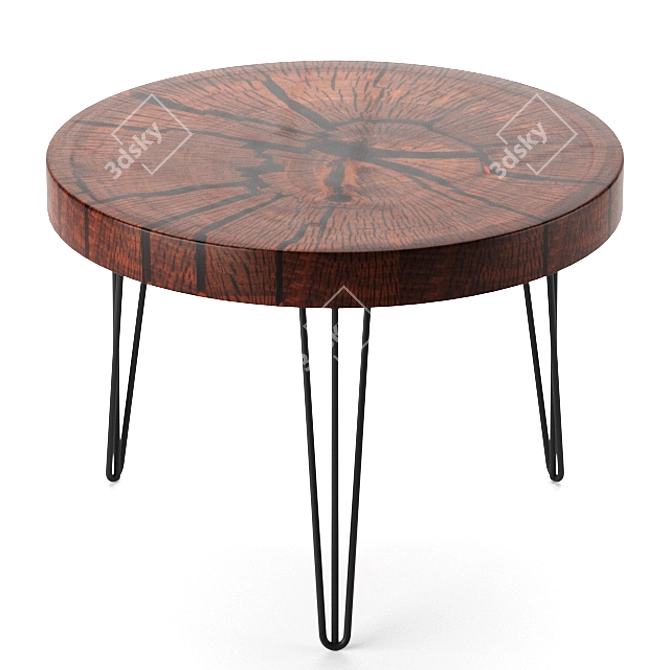 T05L Oak Cutting Circle: Stylish Table with Black Resin and Metal Legs 3D model image 1