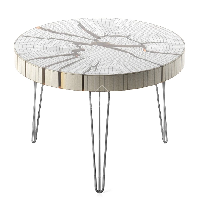 T05L Oak Cutting Circle: Stylish Table with Black Resin and Metal Legs 3D model image 2