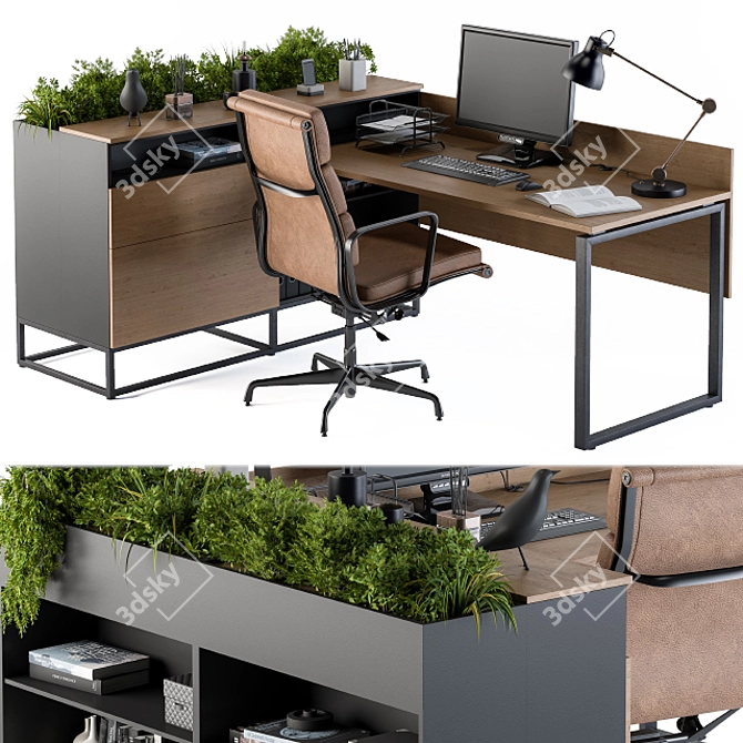 Modern L-shaped Office Desk Set 3D model image 1