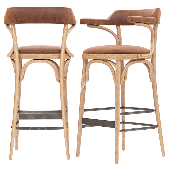 Rustic Wooden Barstool 3D model image 1