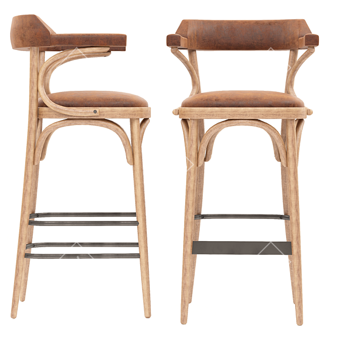 Rustic Wooden Barstool 3D model image 2