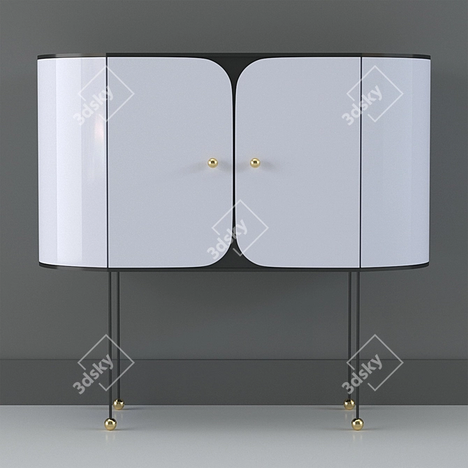 Sleek Console with Round Mirror 3D model image 4