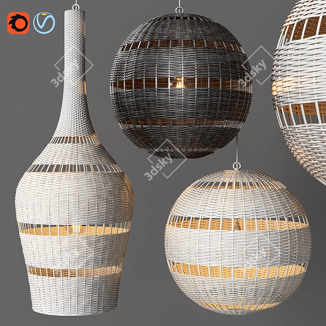 MONTAUK Rattan Pendant Lights: Handwoven Elegance 3D model image 1