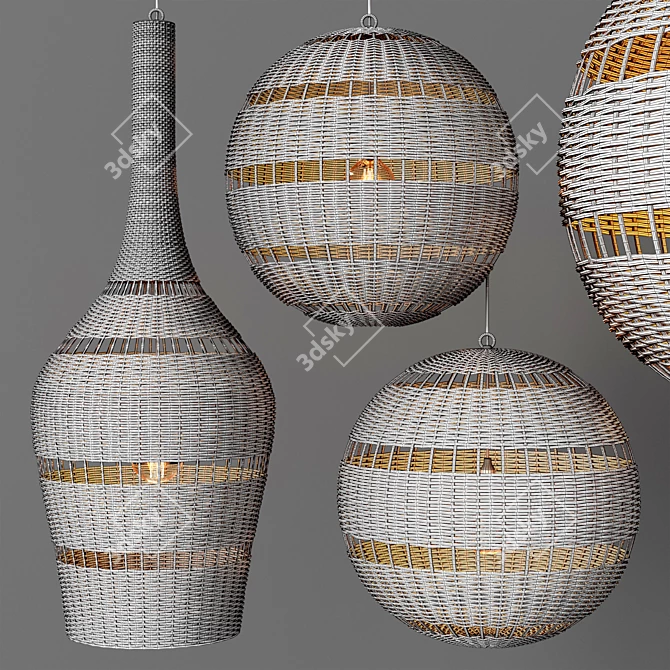 MONTAUK Rattan Pendant Lights: Handwoven Elegance 3D model image 5