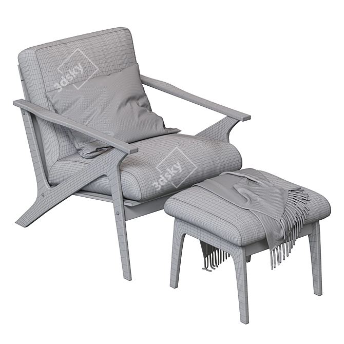 Mid-Century Lounge Chair + Ottoman: Walnut & Faux Leather 3D model image 5