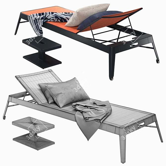 Tolix Azur Sun Lounger Set 3D model image 3