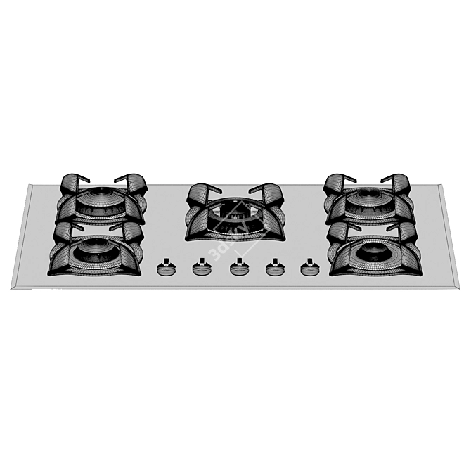 Genx 5 Burner Stove: Sleek Glass-Cast Iron Design 3D model image 4