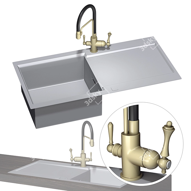 Ganzer GZ77025DC Kitchen Sink with Mixer Tap 3D model image 1