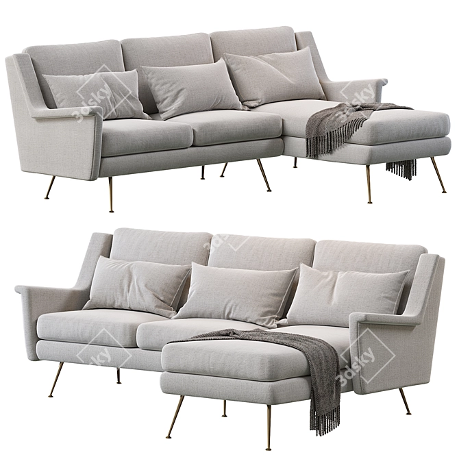 Carlo Mid-Century Chaise Sectional: Timeless Style 3D model image 1