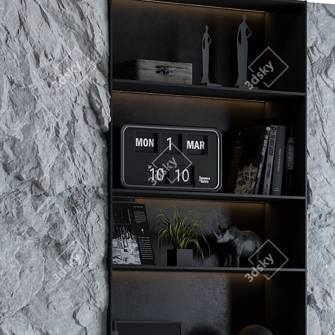 Rock Panel Black Display Cabinet 3D model image 4