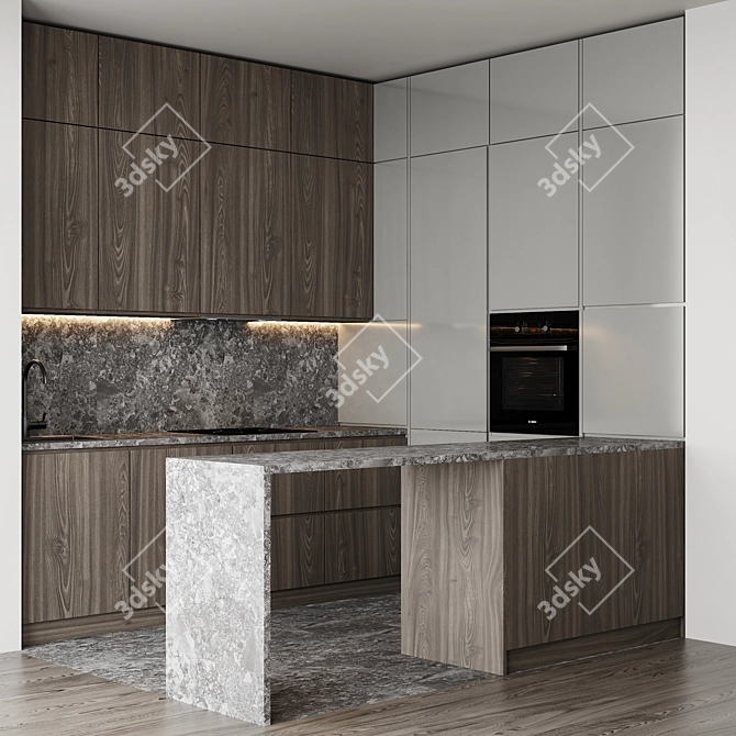 Modern Corner Kitchen Set with Bosch Appliances 3D model image 1