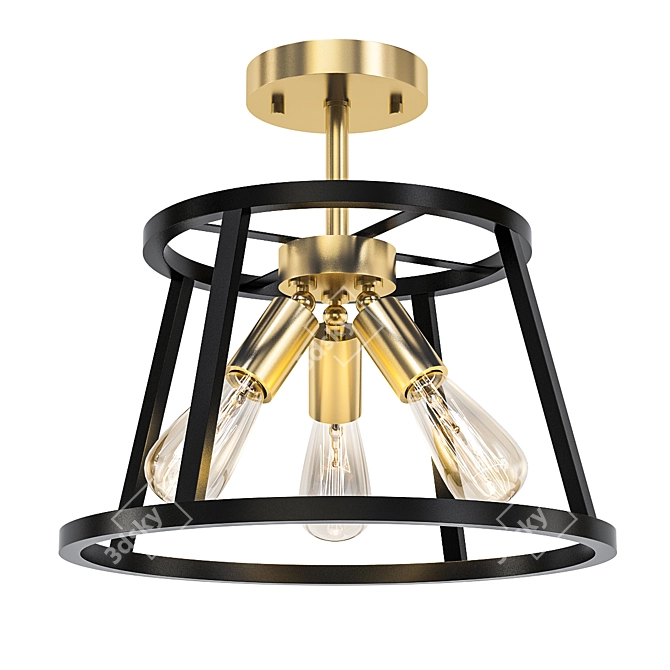 Modern Chassis 3-Light Flush Mount 3D model image 1