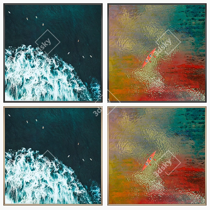 Modern Wall Art Set No. 1048 - 2 Paintings & 4 Frame Options 3D model image 2