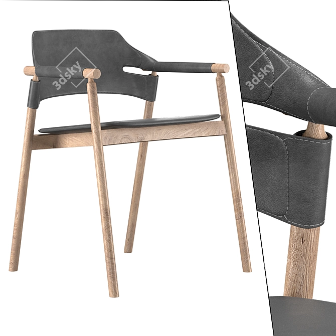 Suite PL CU Armchair: Elegant Leather and Oak Wood Dining Chair 3D model image 1