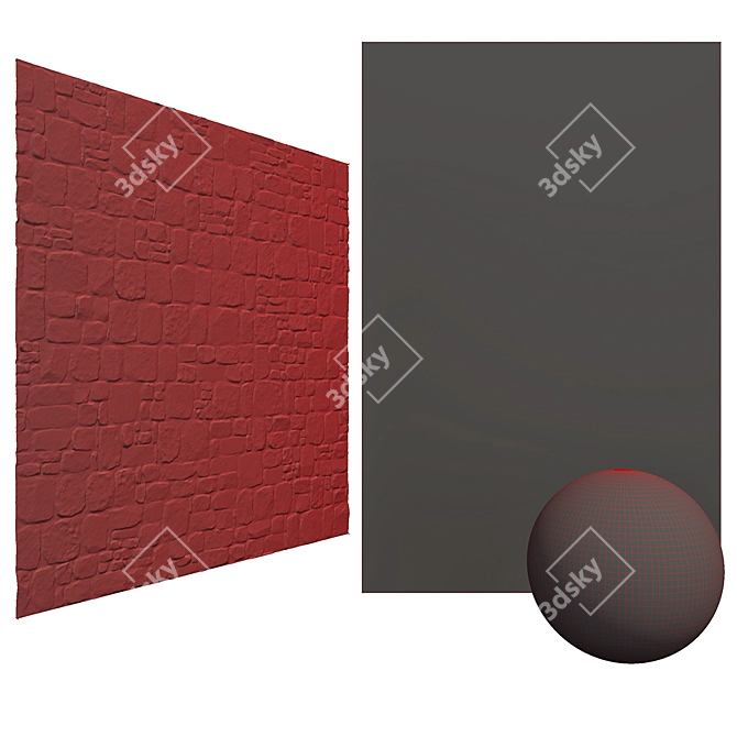 High-Res Black Stone Wall Brick Paving 3D model image 5