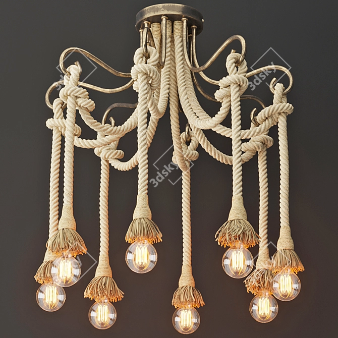 Rustic Loft Rope Light Chandelier 3D model image 2