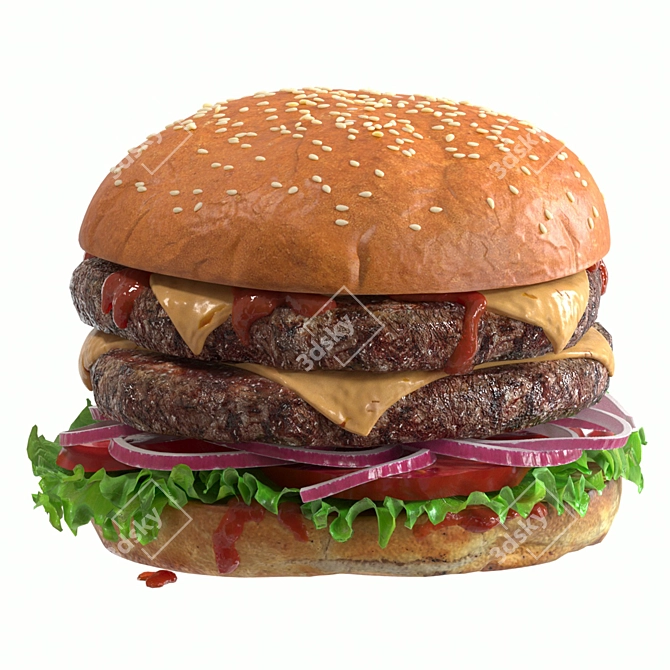 Delicious Hamburger - Mouthwateringly Detailed! 3D model image 1