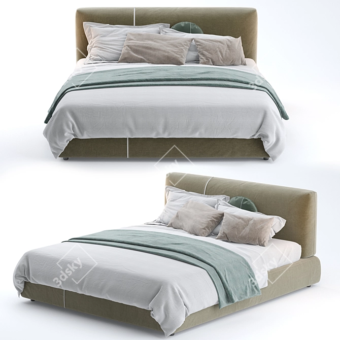 Elegant Sanders Upholstered Bed 3D model image 3