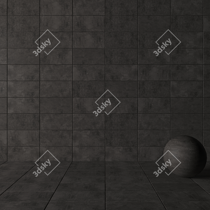  ARES BLACK: Concrete Wall Tiles Set 2 3D model image 3