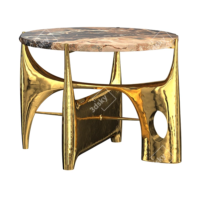 Hiquily Coffee Table: Elegant Bronze and Marble 3D model image 2