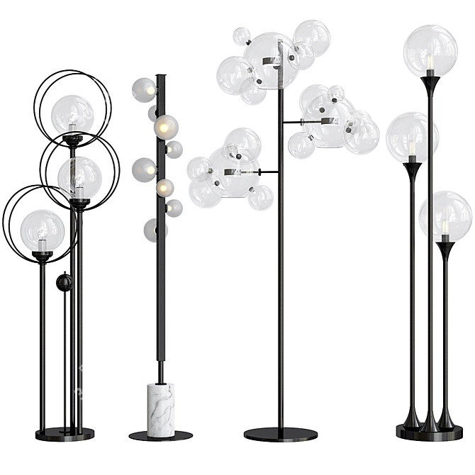 Modern Brass LED Floor Lamp Set 3D model image 3
