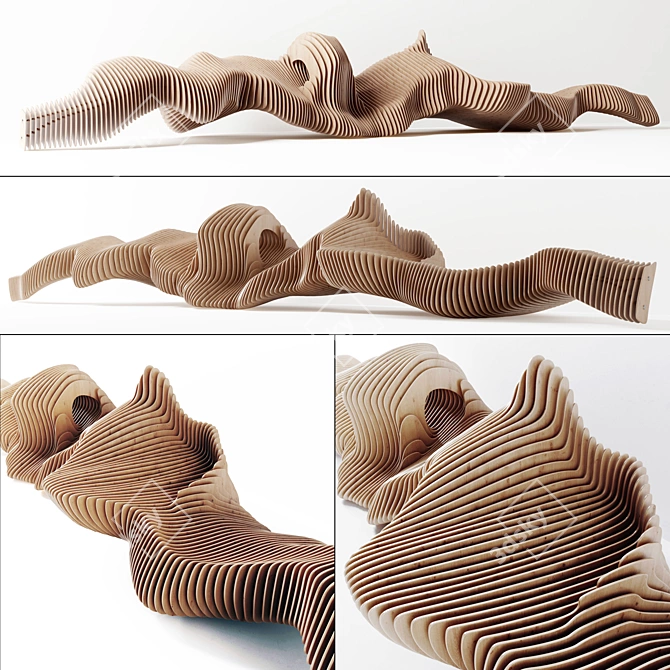 Sleek Parametric Long Bench 3D model image 1