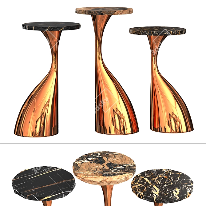 Elegant Henri Samuel Copper Tables 3D model image 1