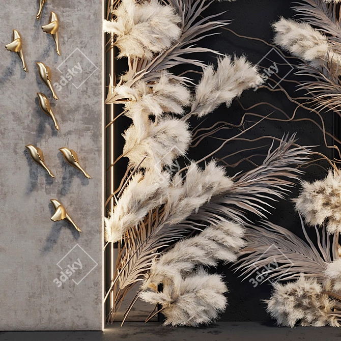 Golden Birds Decorative Panel 3D model image 2