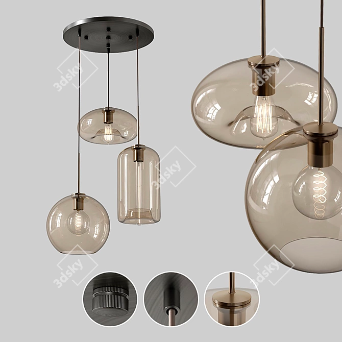 Elegant Amber 3-Plaf Isidore Lamp 3D model image 1