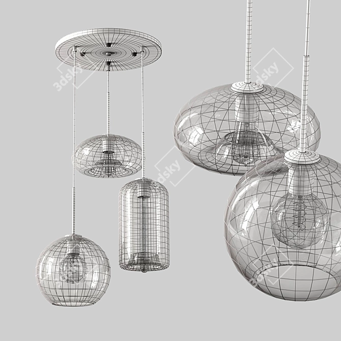 Elegant Amber 3-Plaf Isidore Lamp 3D model image 5