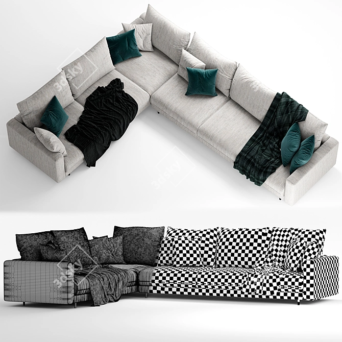 Elegant Enki Corner Sofa: Ligne Roset 3D model image 4