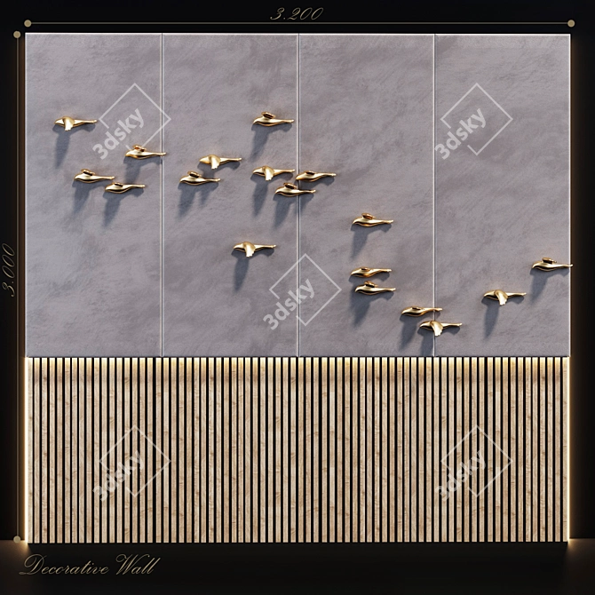 Elegant Birds Gold Panel 3D model image 1