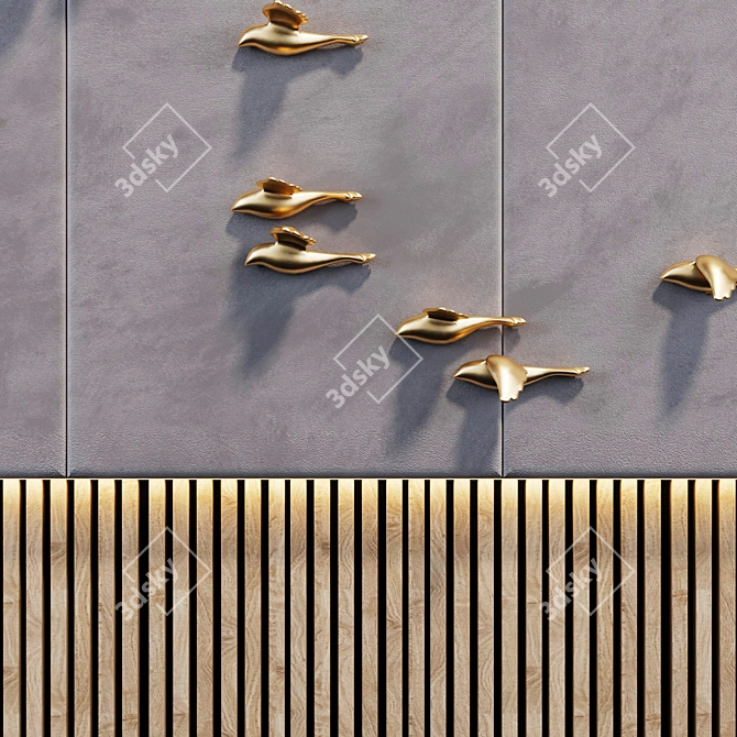 Elegant Birds Gold Panel 3D model image 2