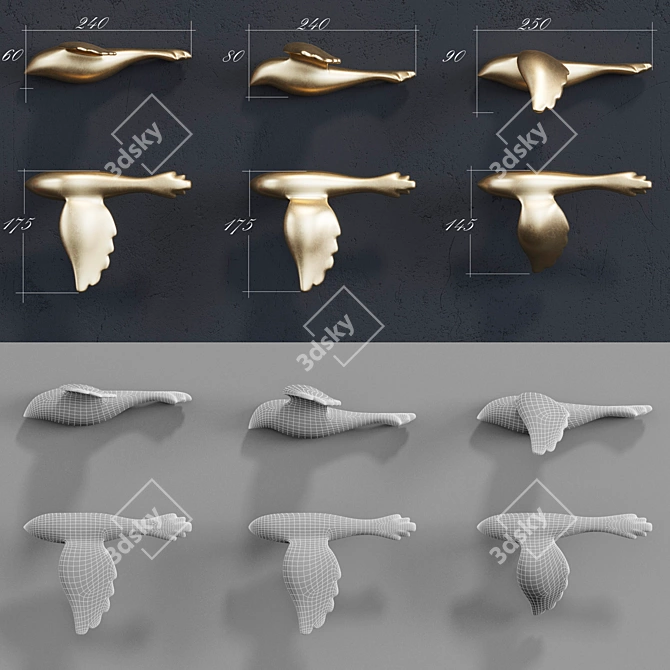 Elegant Birds Gold Panel 3D model image 4