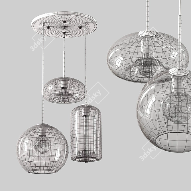 Elegant Amber Trio Pendant 3D model image 5