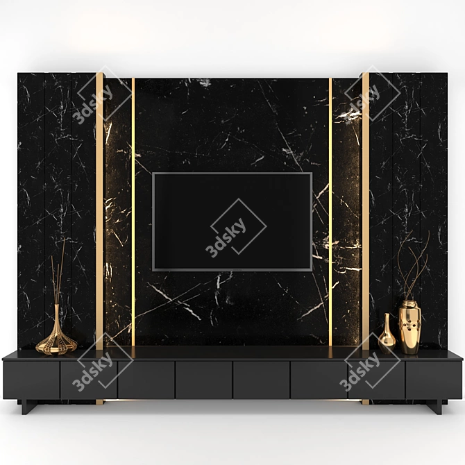 Sleek Wall-Mounted TV Stand 3D model image 1