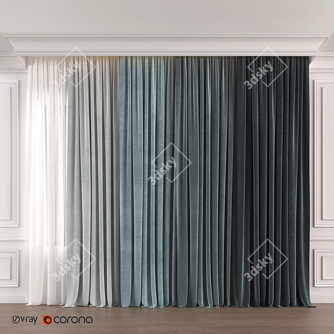 Blue Gradient Curtain: Stylish, High-Quality Design 3D model image 1