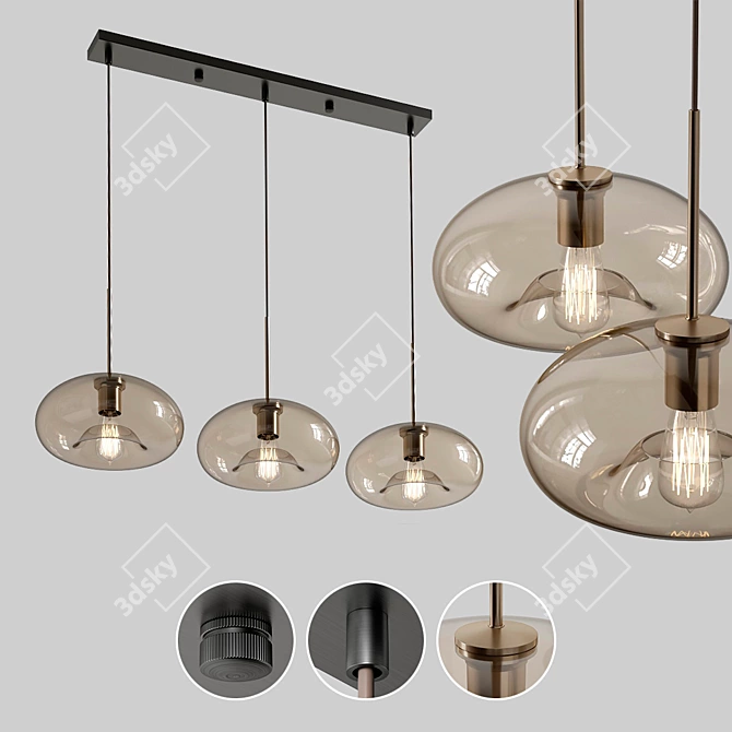 Vilmo Trio G: Designer Amber 3-Light Chandelier 3D model image 1