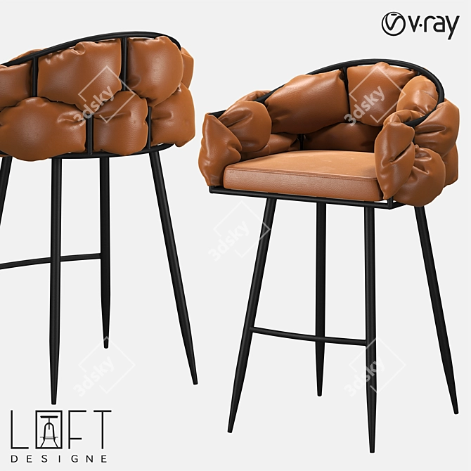 Modern Metal and Eco-Leather Bar Stool 3D model image 1