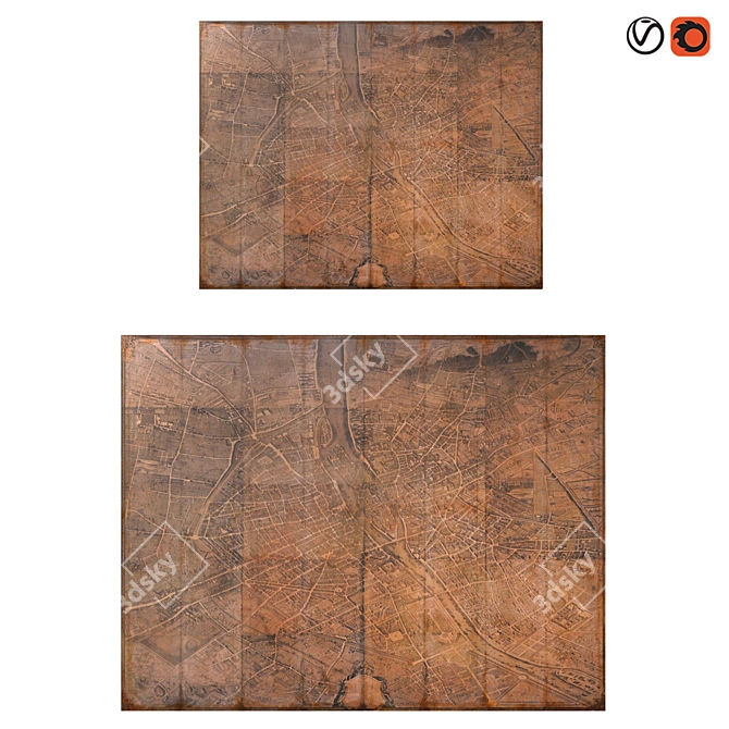 Antique Turgot's Paris Decoupage Map 3D model image 1