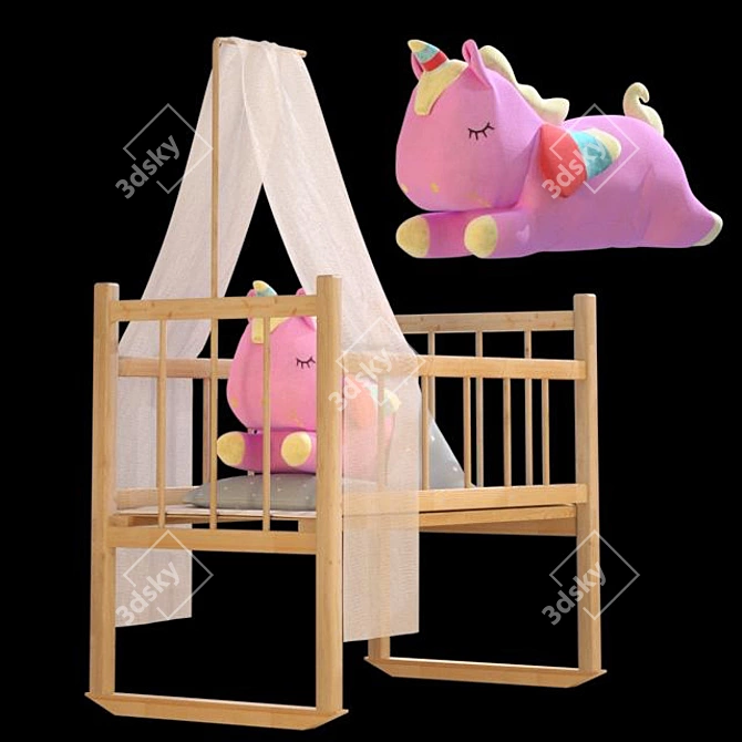 Pink Unicorn Plush Toy Bed 3D model image 1