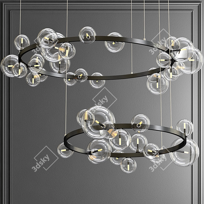 Modern Black Metal and Glass Chandelier 3D model image 1