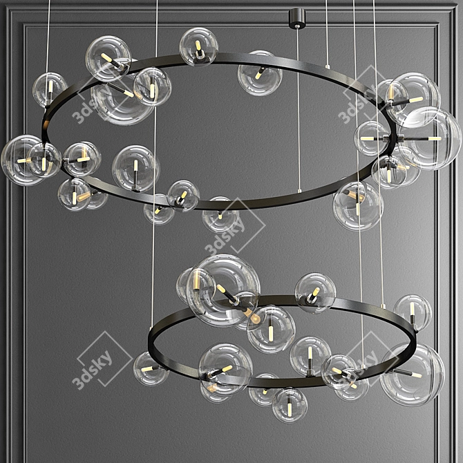 Modern Black Metal and Glass Chandelier 3D model image 3